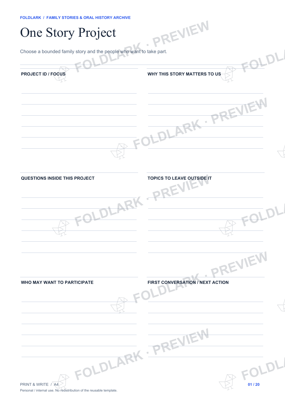 One Story Project: actual marked preview