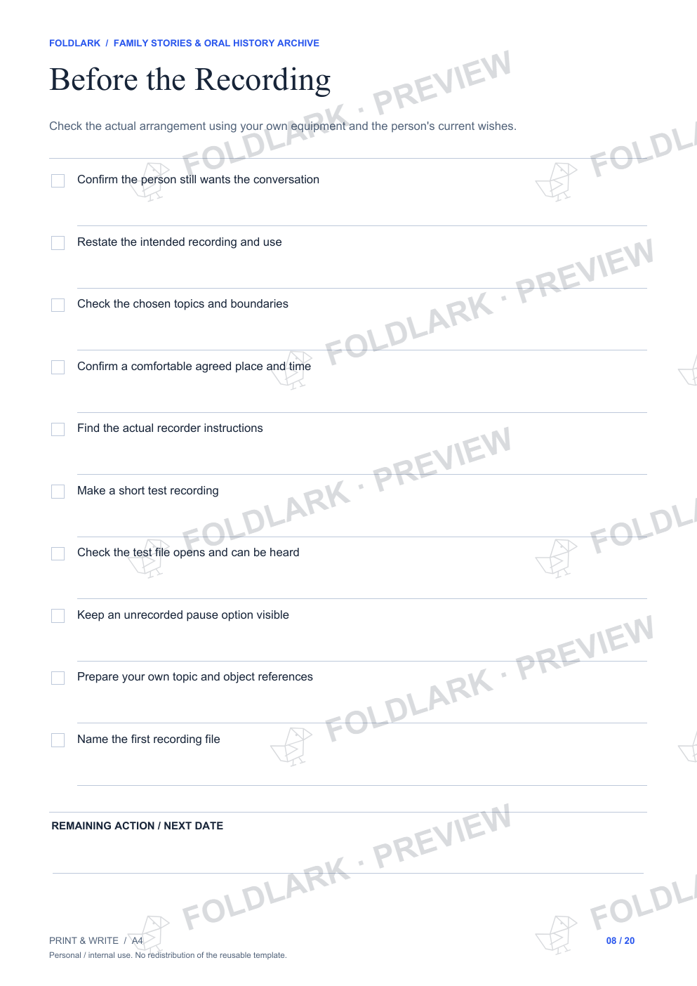 Before the Recording: actual marked preview