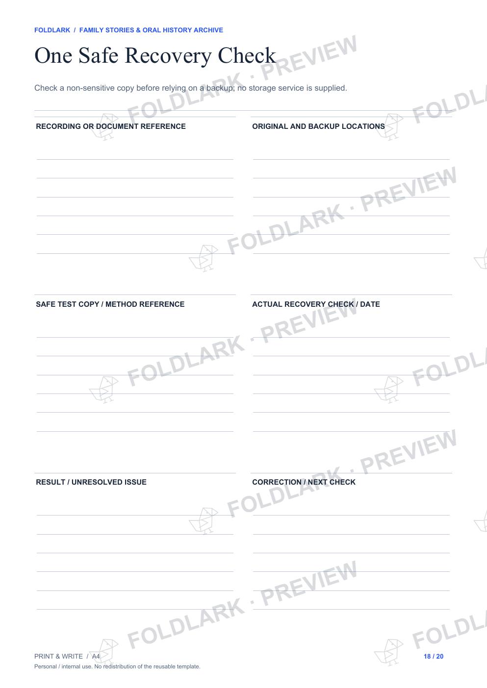 One Safe Recovery Check: actual marked preview
