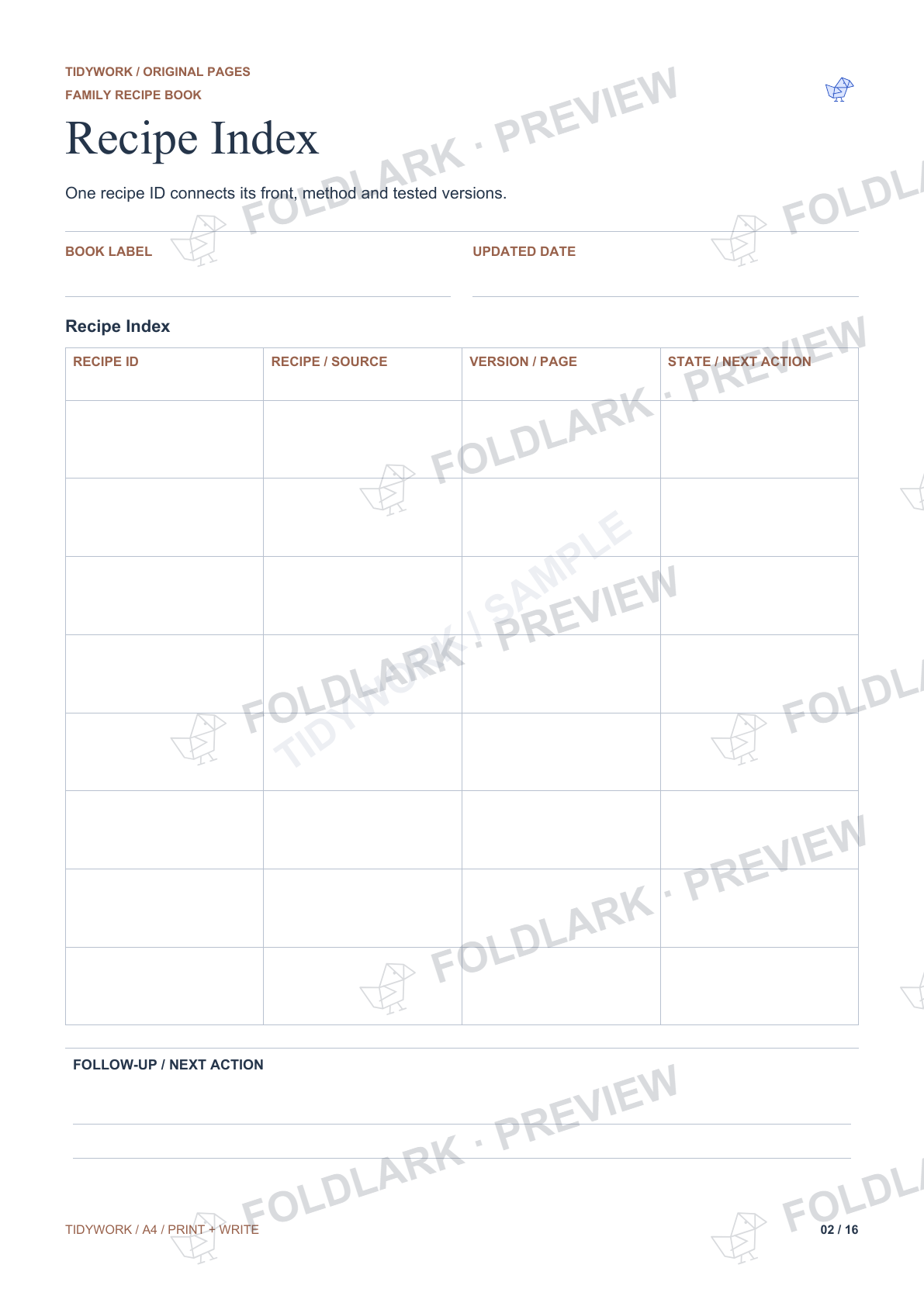 Recipe Index: actual marked preview