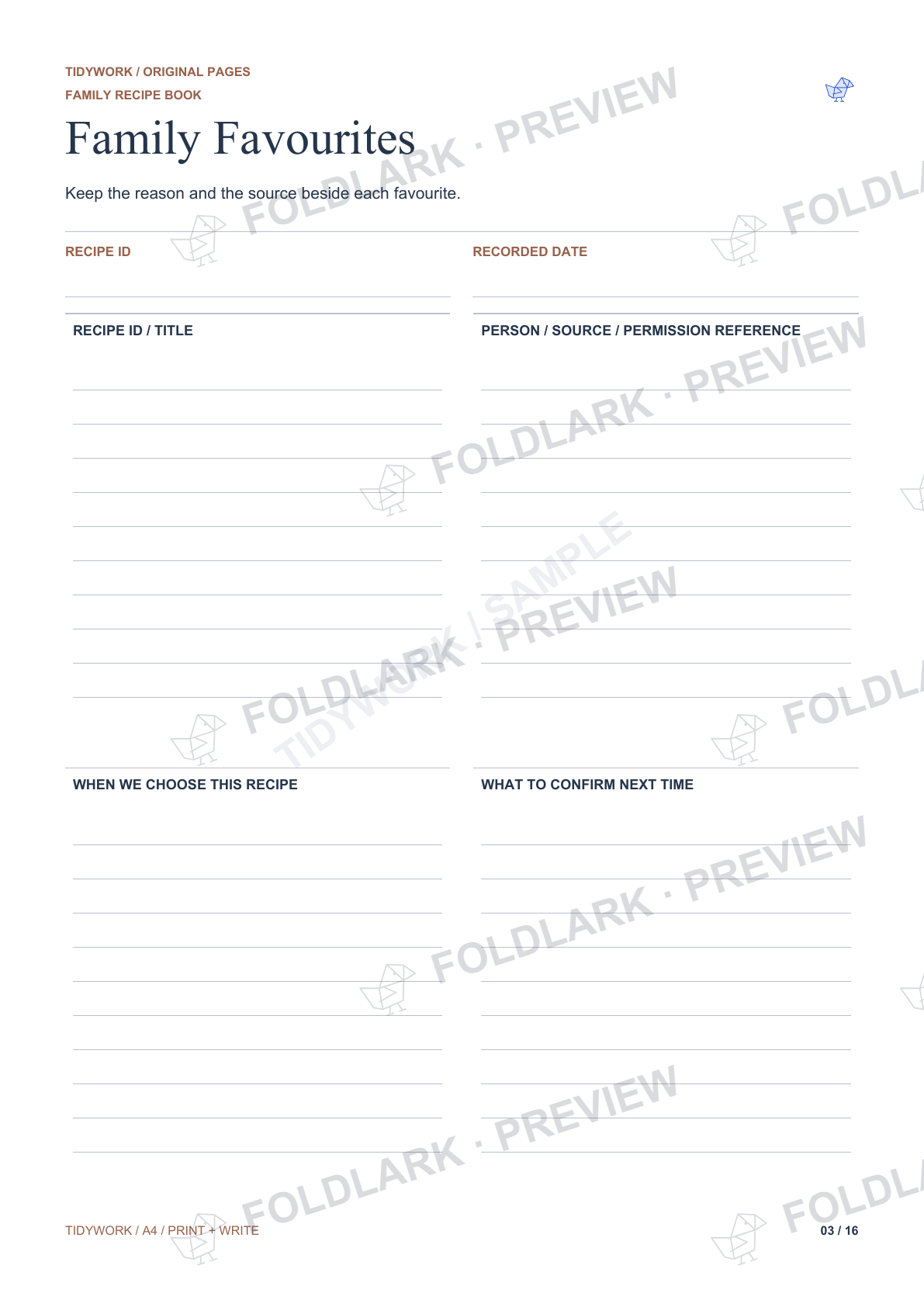 Family Favourites: actual marked preview