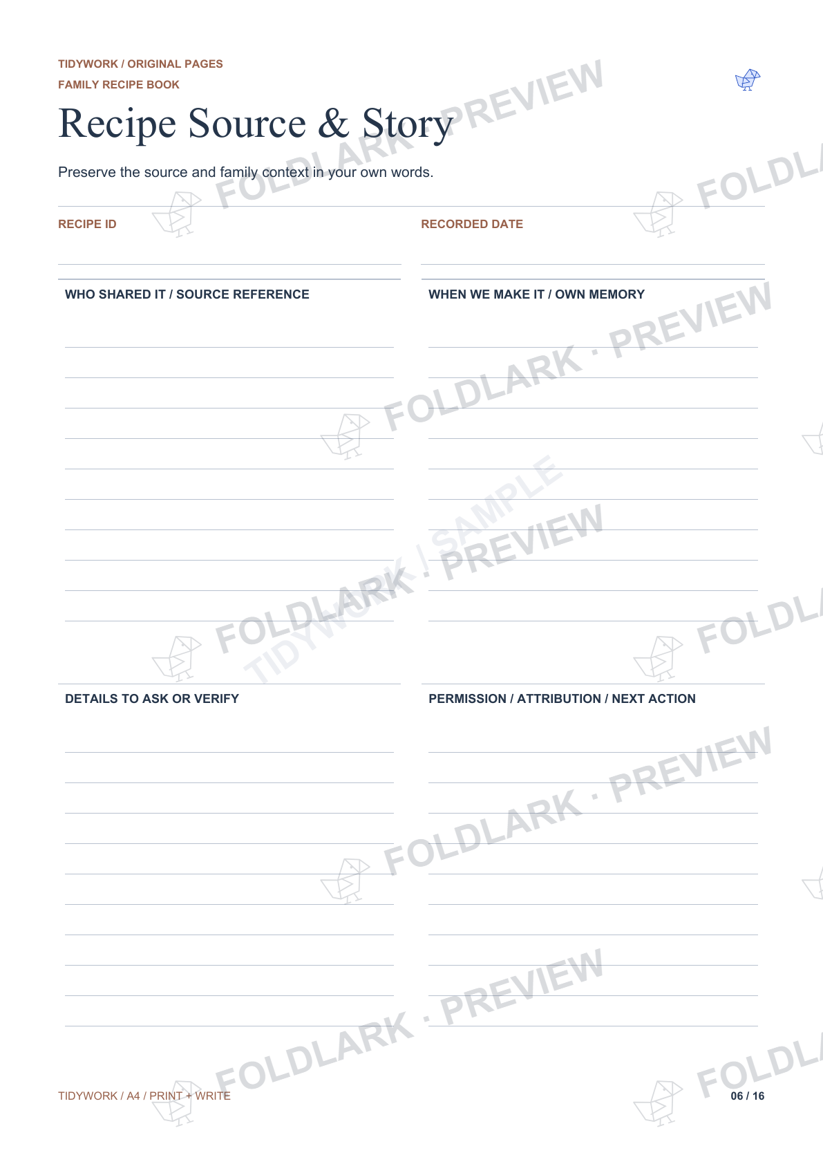 Recipe Source & Story: actual marked preview