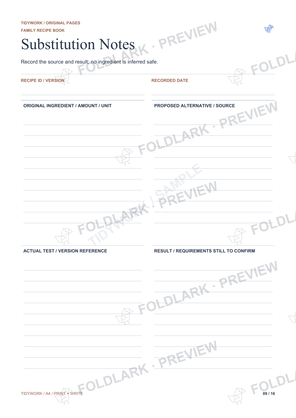 Substitution Notes: actual marked preview