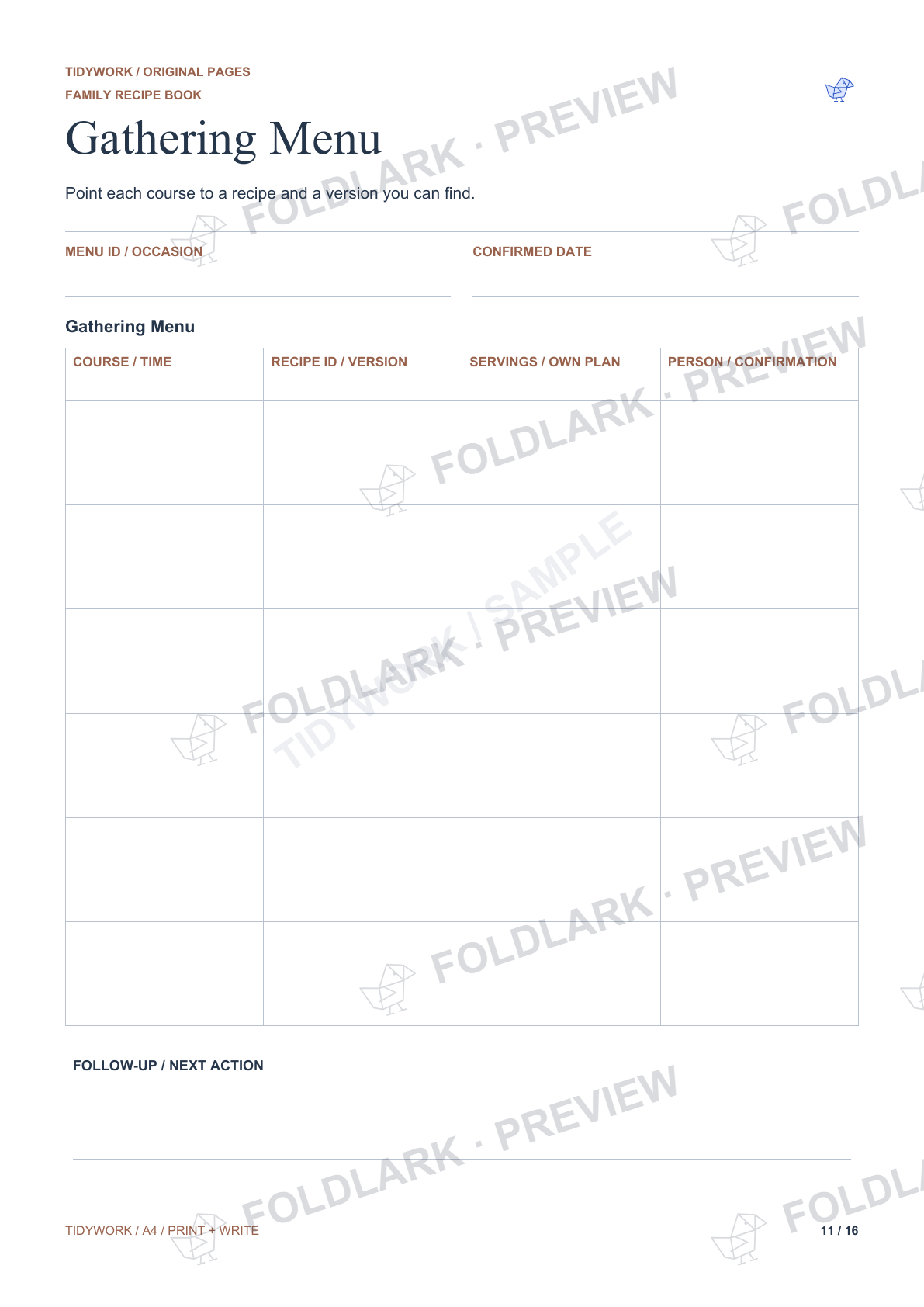 Gathering Menu: actual marked preview