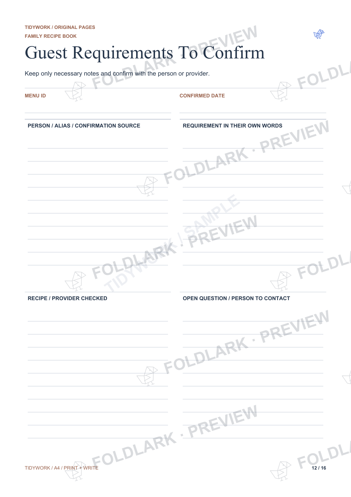 Guest Requirements To Confirm: actual marked preview