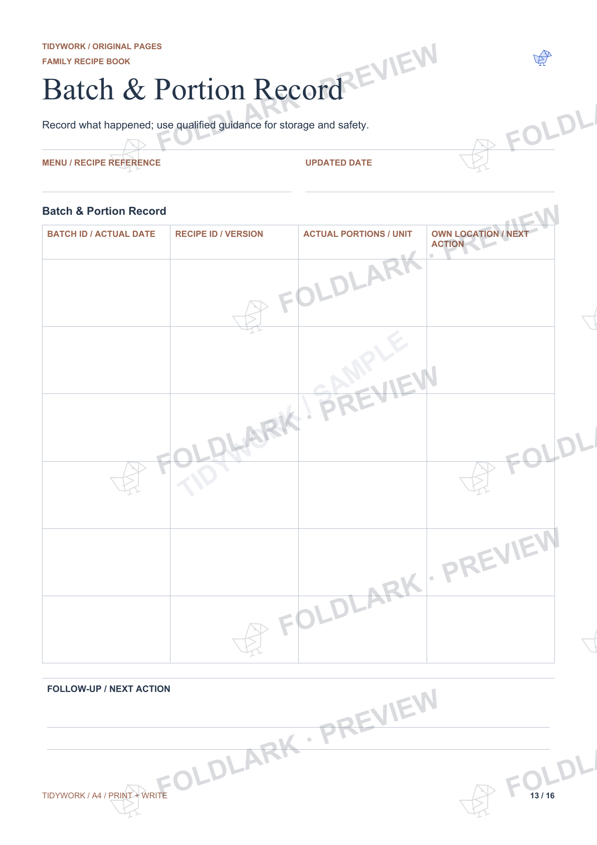 Batch & Portion Record: actual marked preview