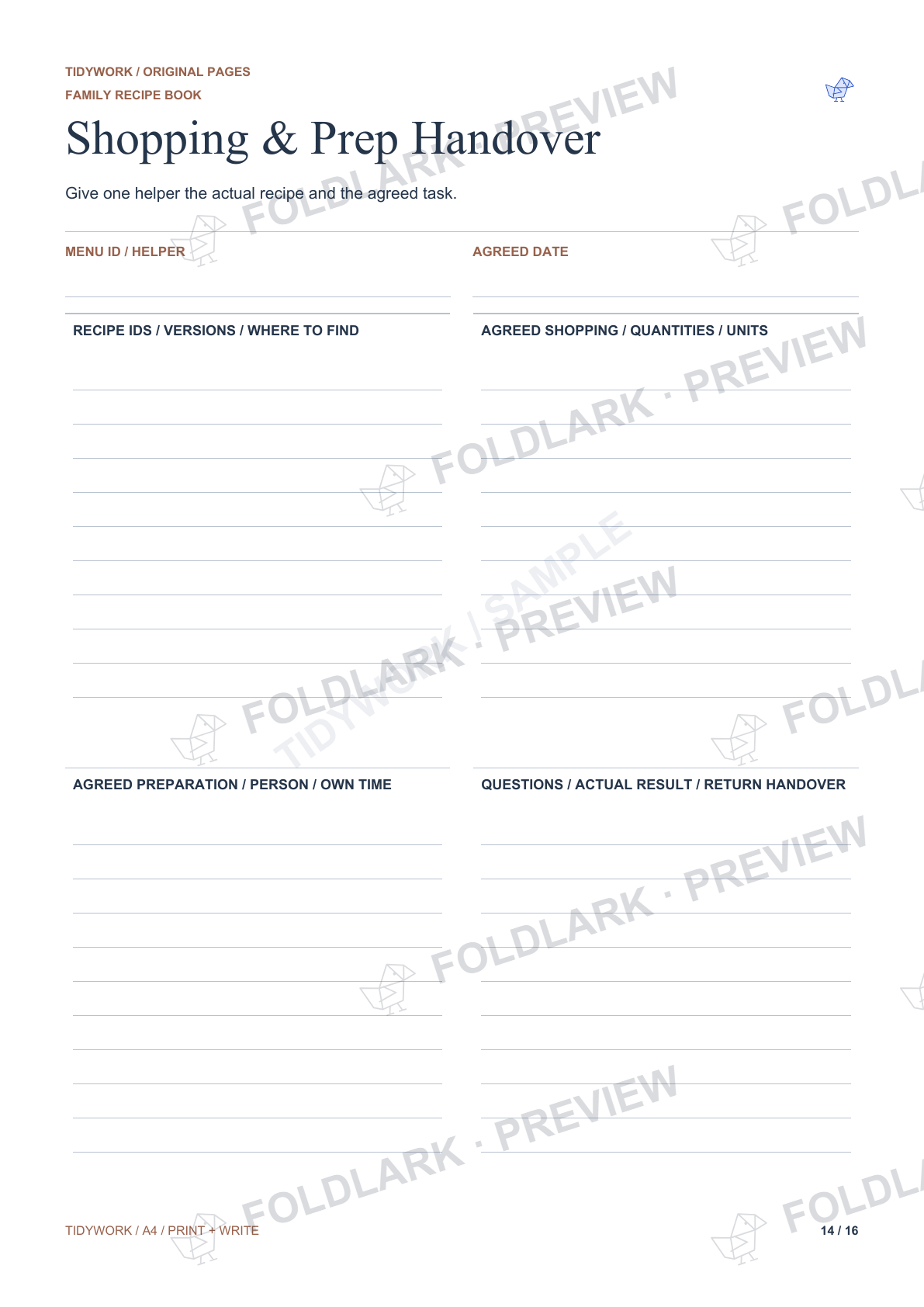 Shopping & Prep Handover: actual marked preview