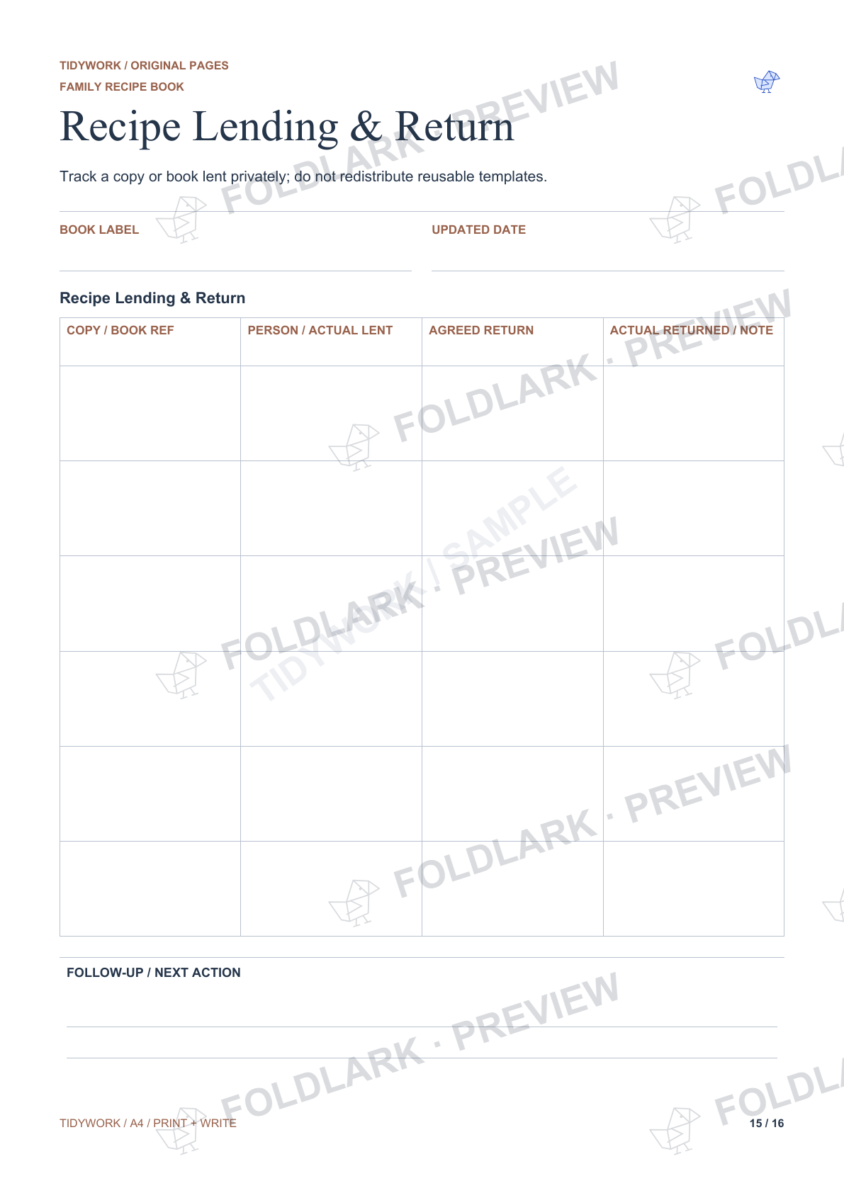 Recipe Lending & Return: actual marked preview