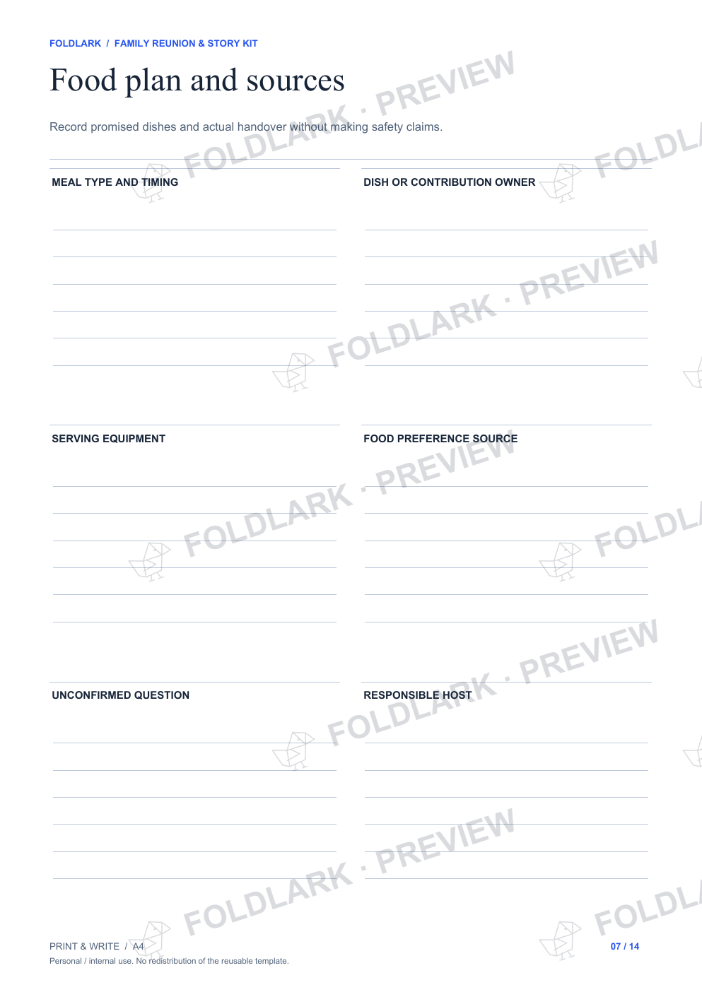 Food plan and sources: actual marked preview