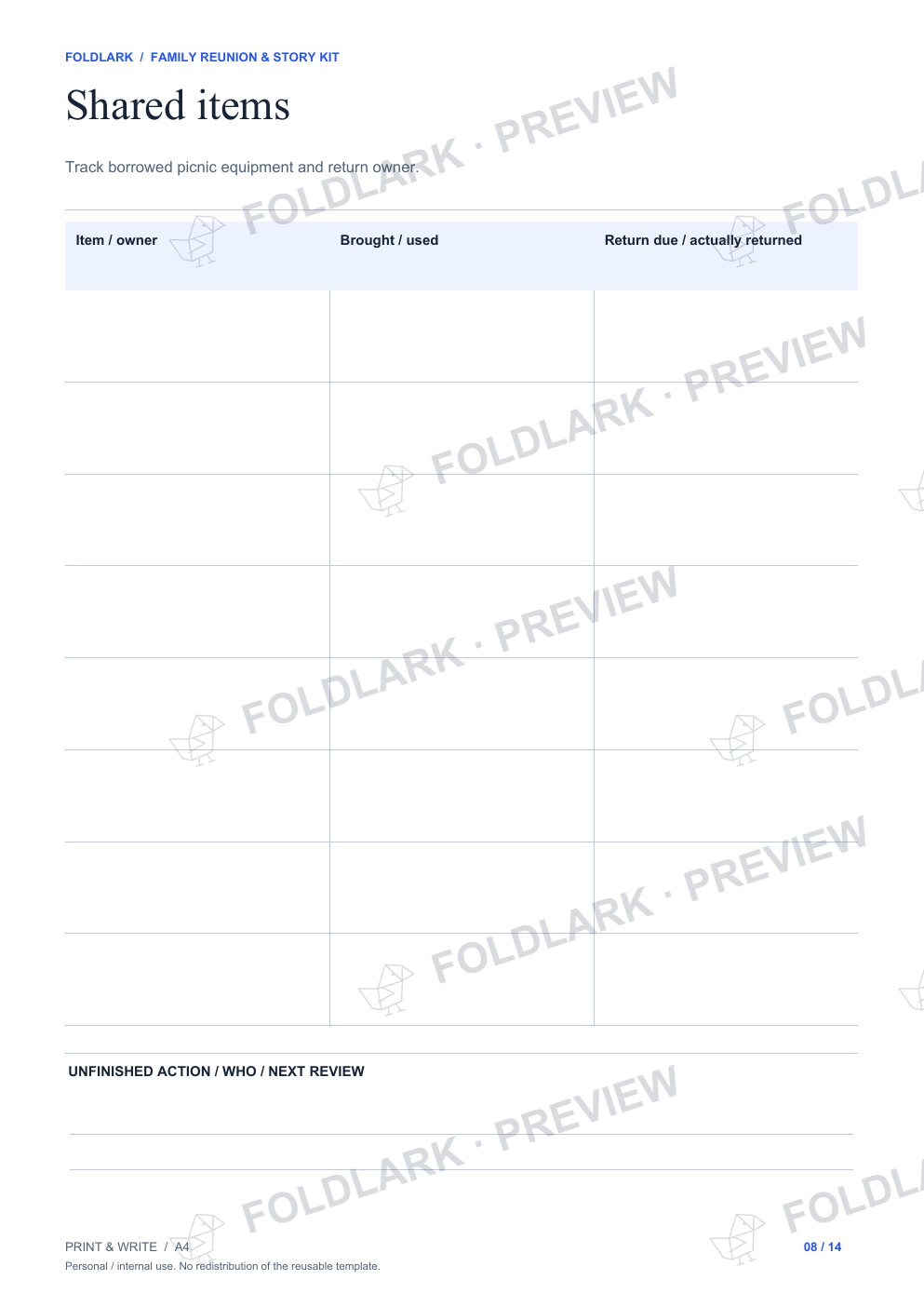 Shared items: actual marked preview
