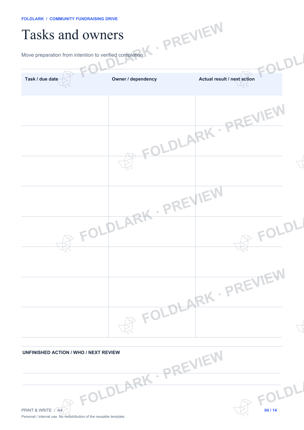 Tasks and owners: actual marked preview