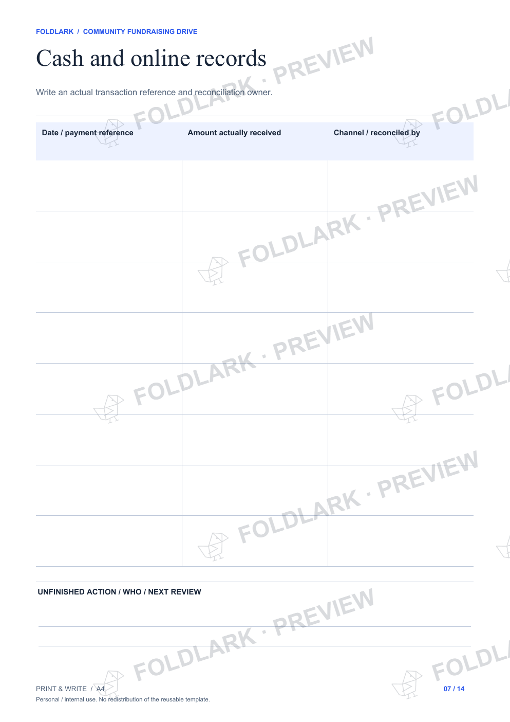 Cash and online records: actual marked preview