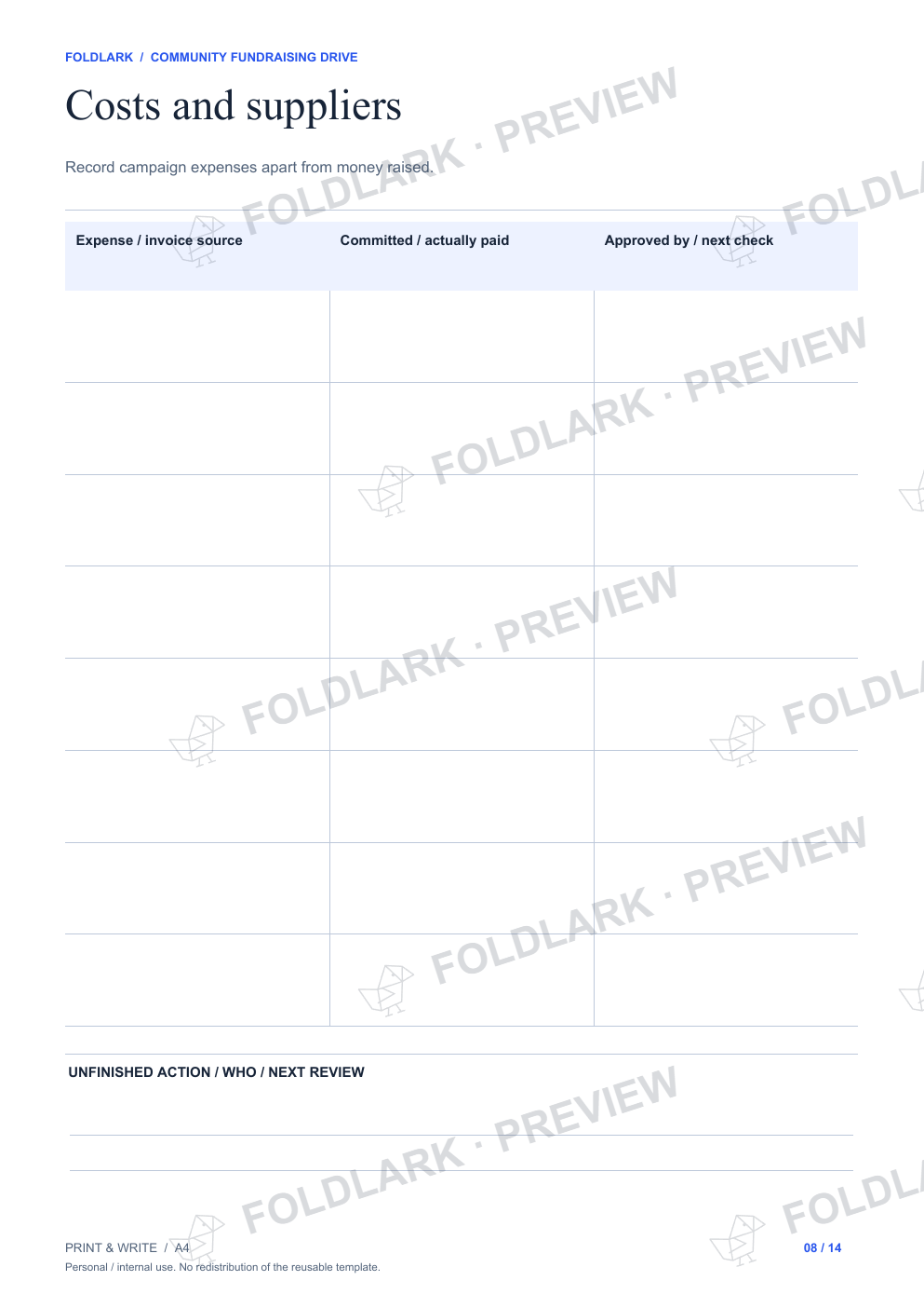 Costs and suppliers: actual marked preview
