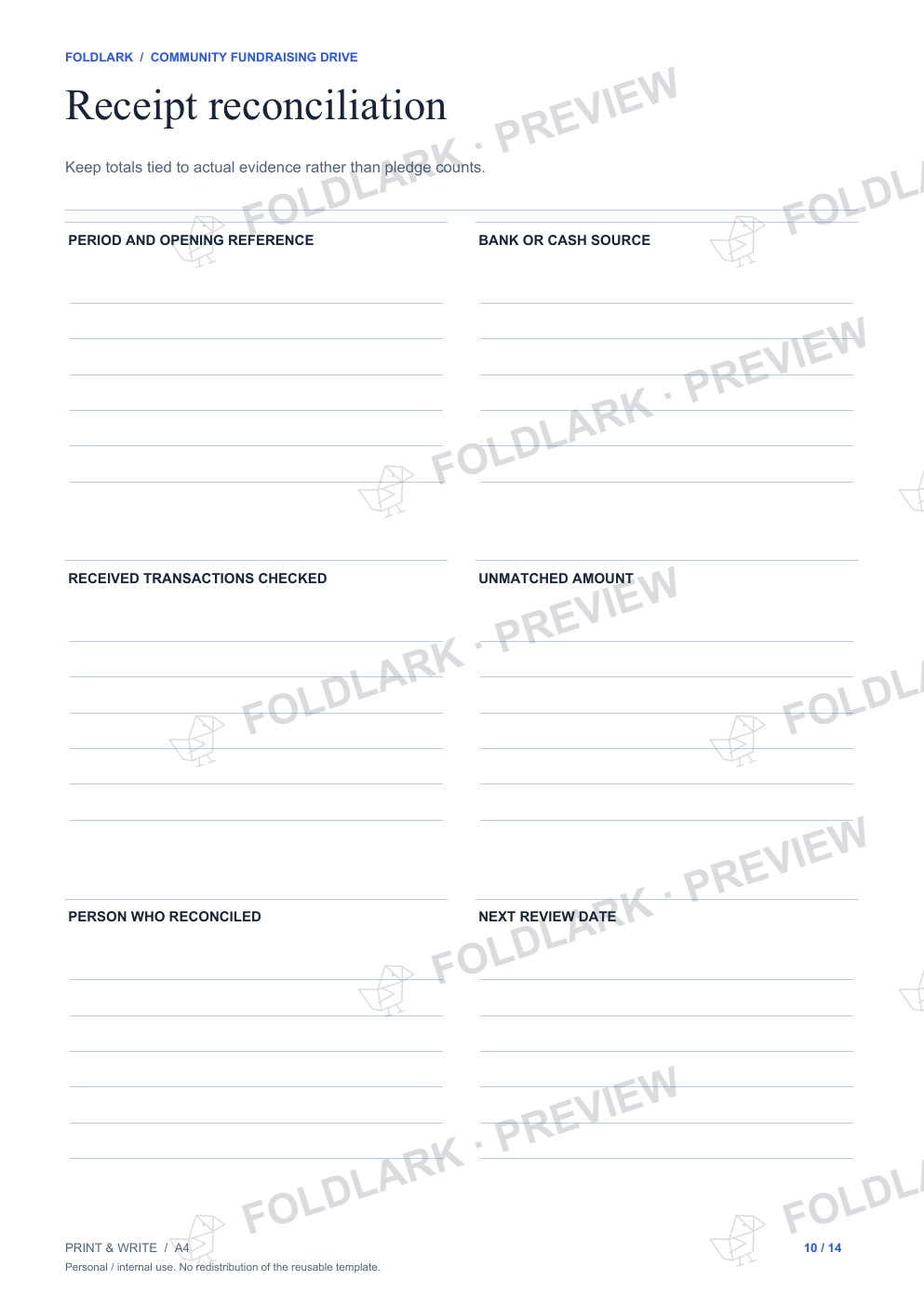 Receipt reconciliation: actual marked preview