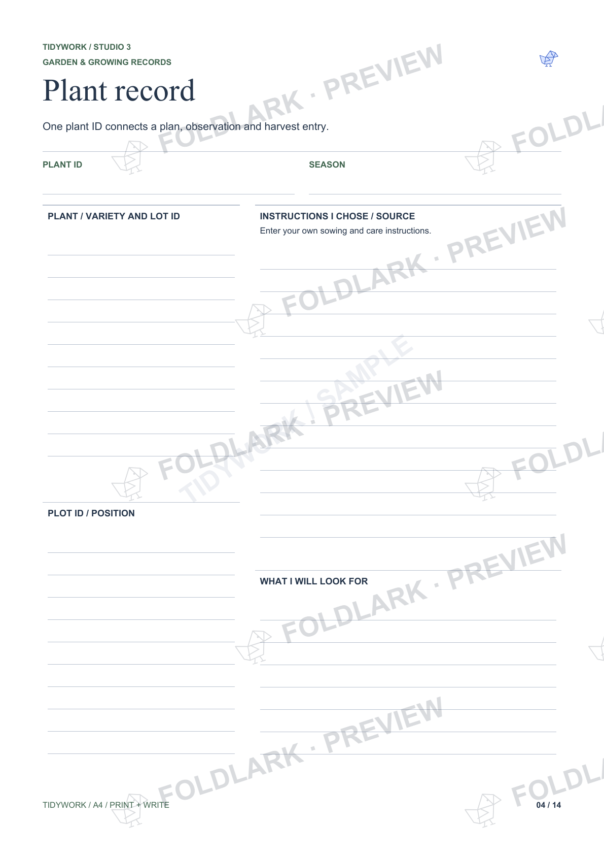 Plant record: actual marked preview