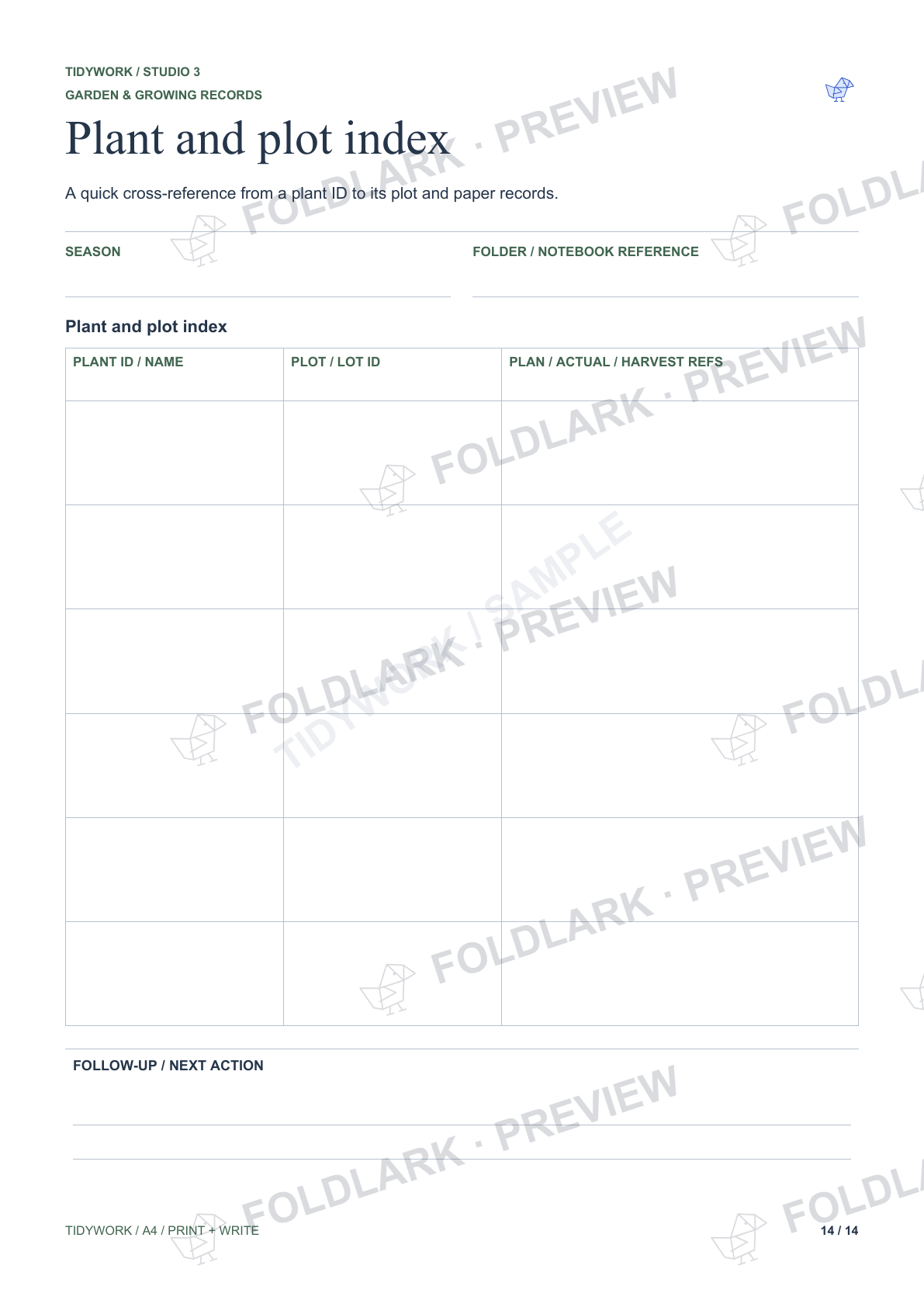 Plant and plot index: actual marked preview