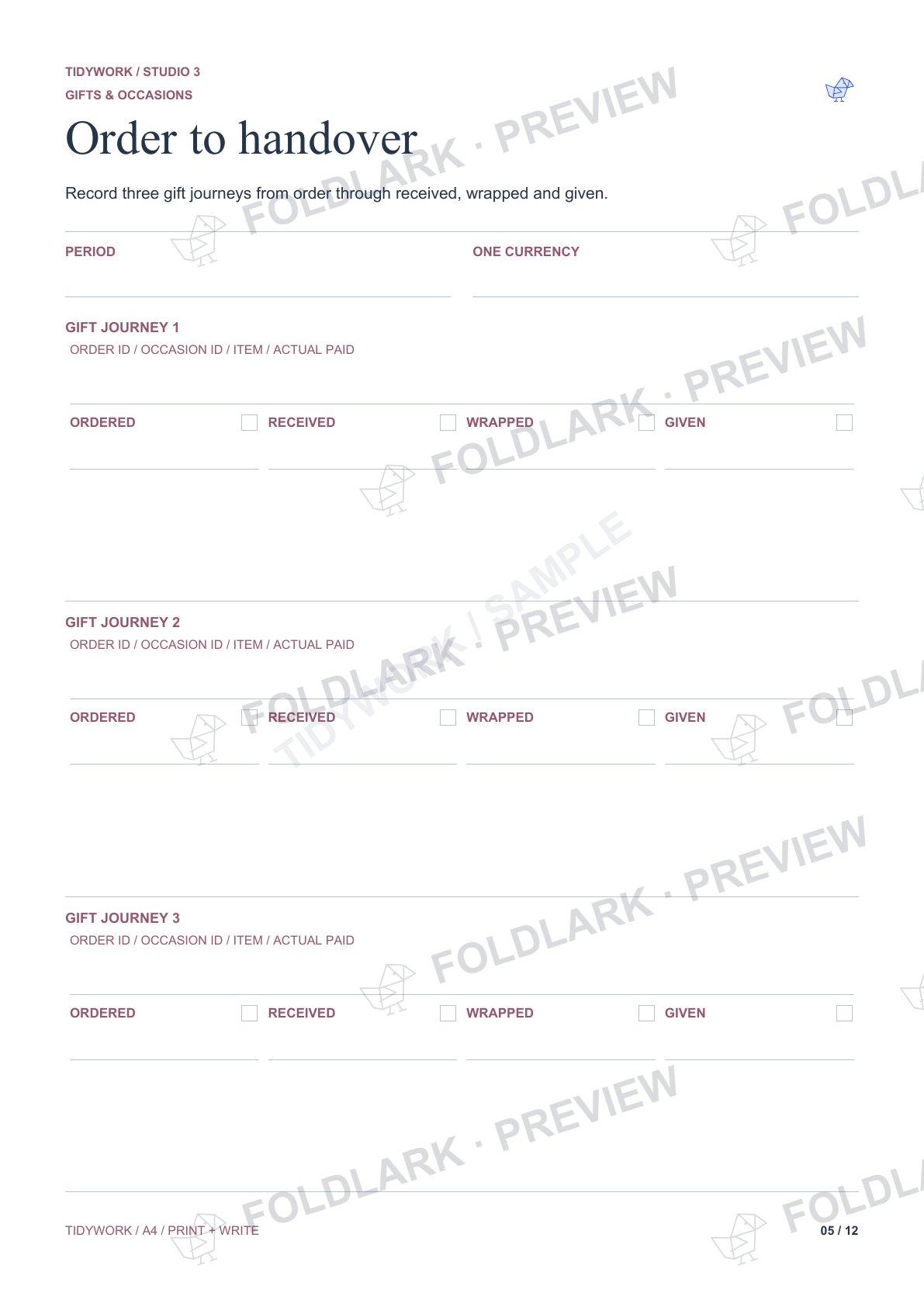 Actual Order to handover template from Gifts & Occasions