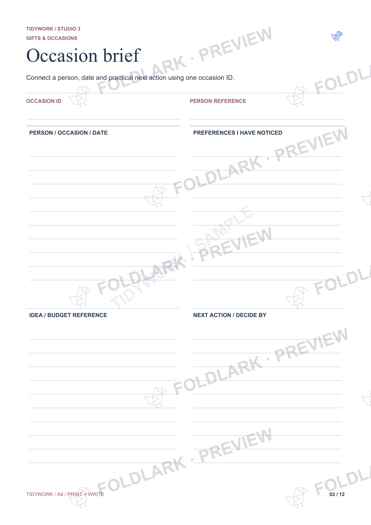 Occasion brief: actual marked preview