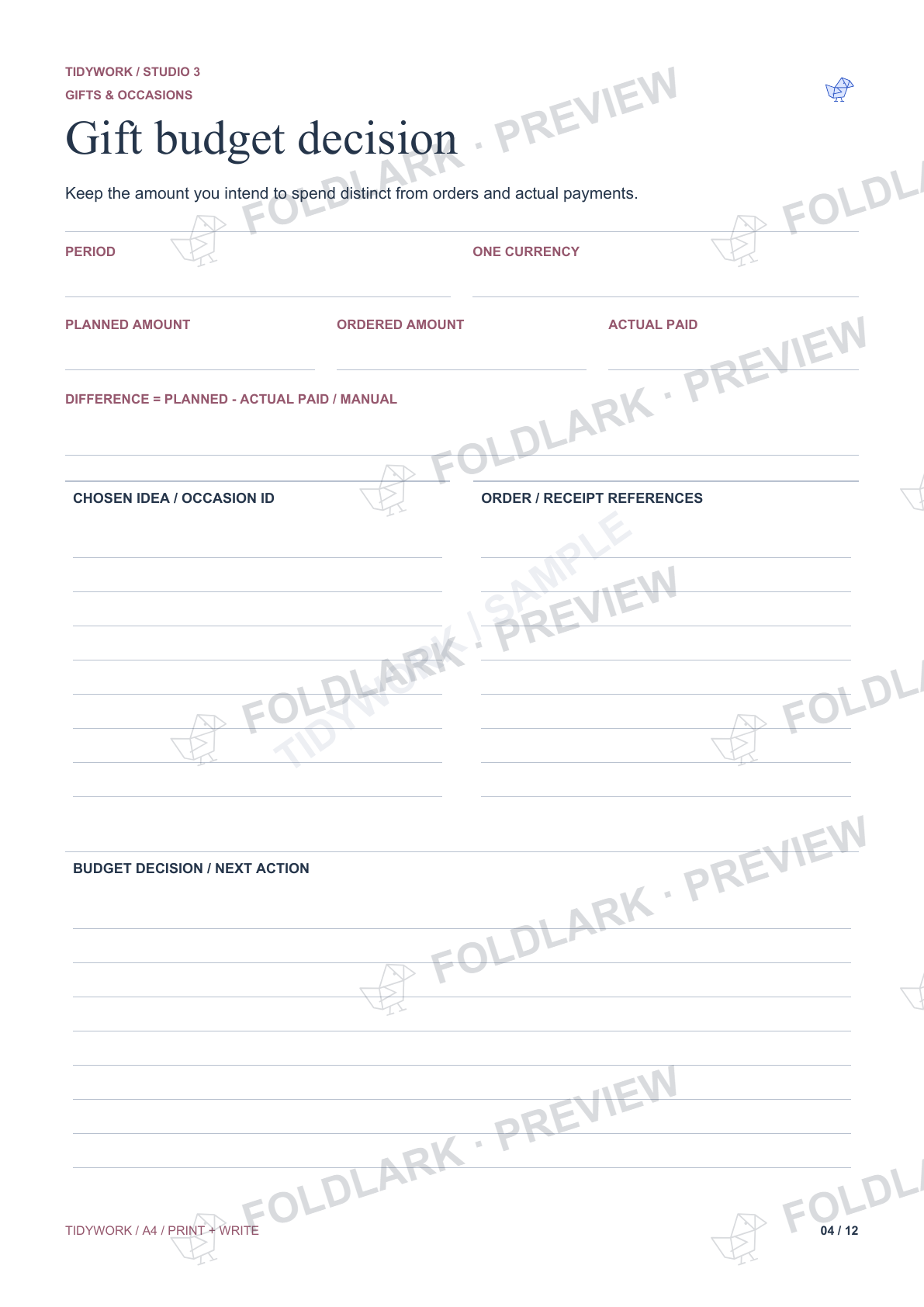 Gift budget decision: actual marked preview