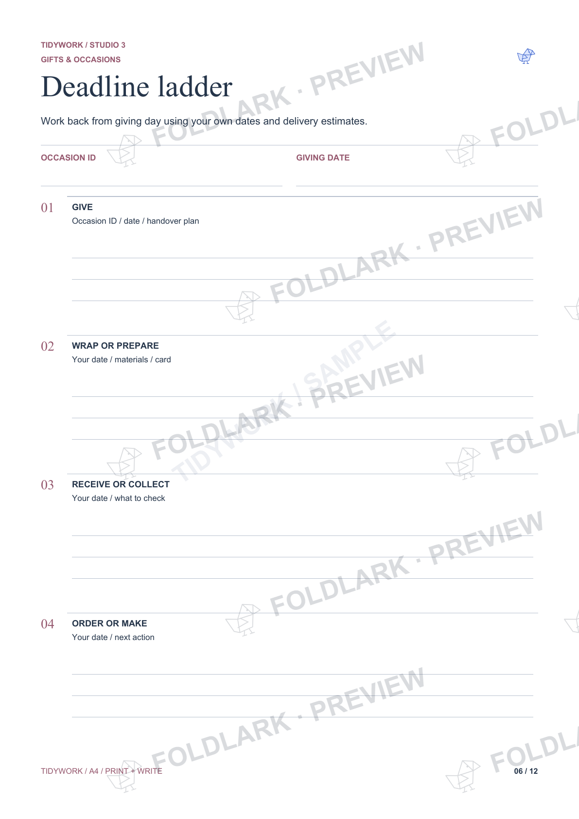 Deadline ladder: actual marked preview