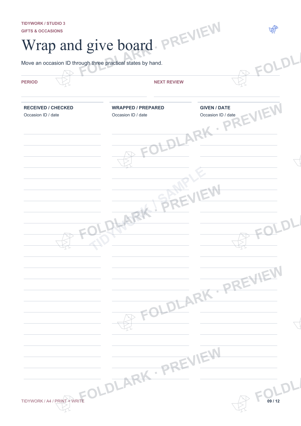 Wrap and give board: actual marked preview