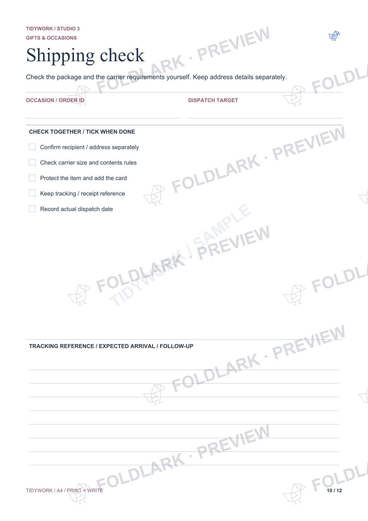 Shipping check: actual marked preview