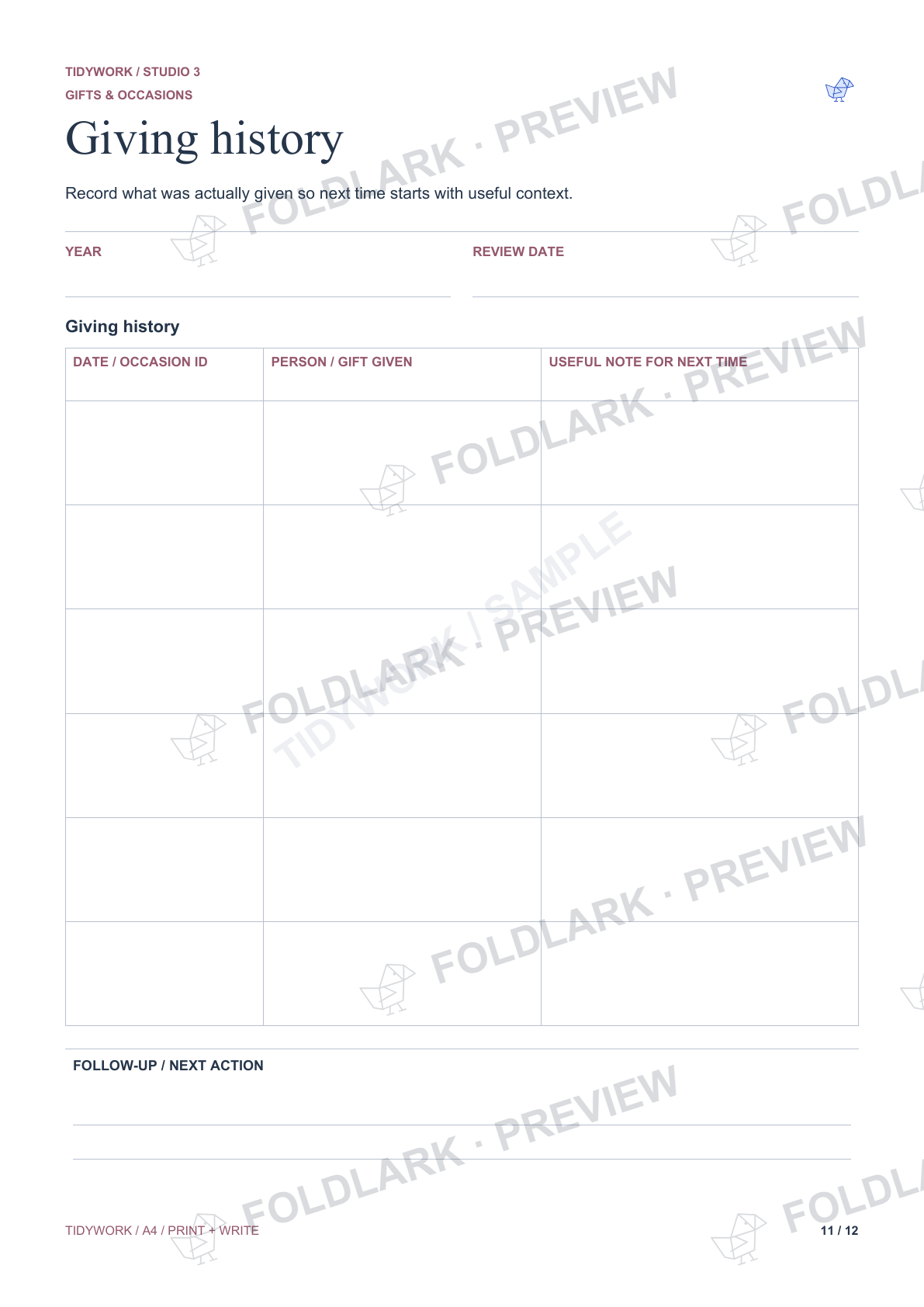 Giving history: actual marked preview