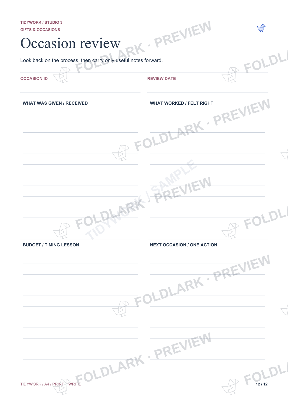 Occasion review: actual marked preview