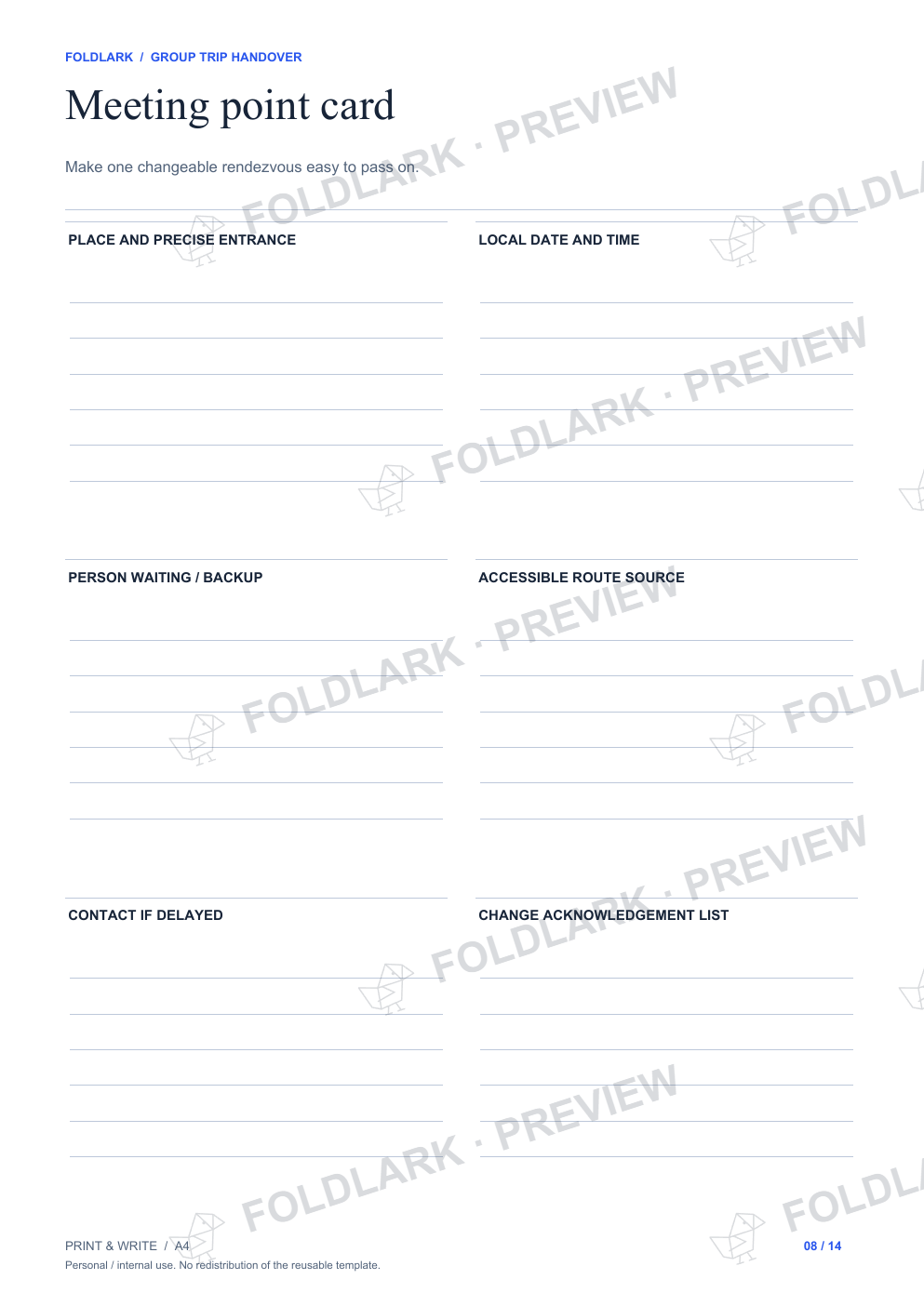 Meeting point card: actual marked preview