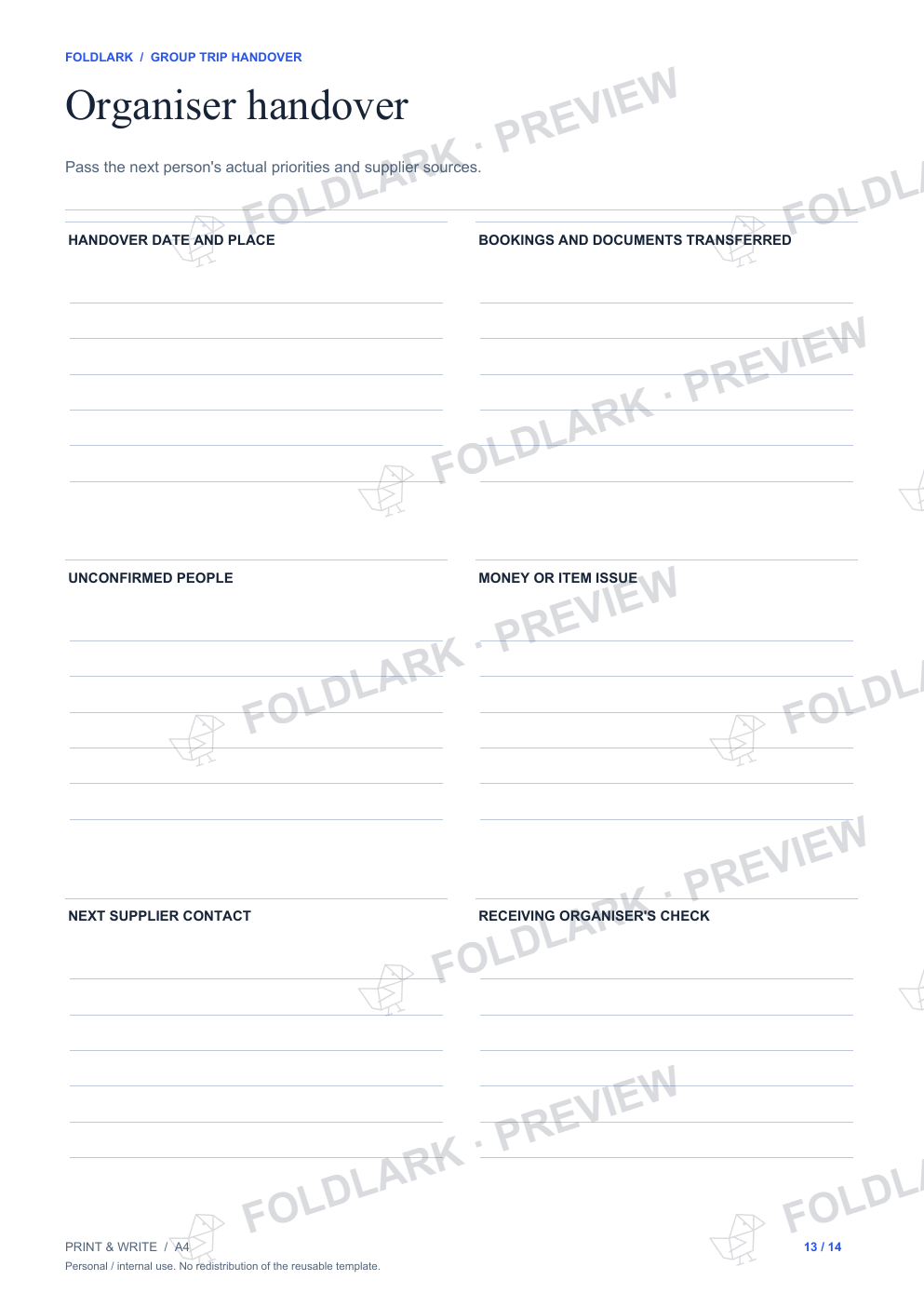 Organiser handover: actual marked preview