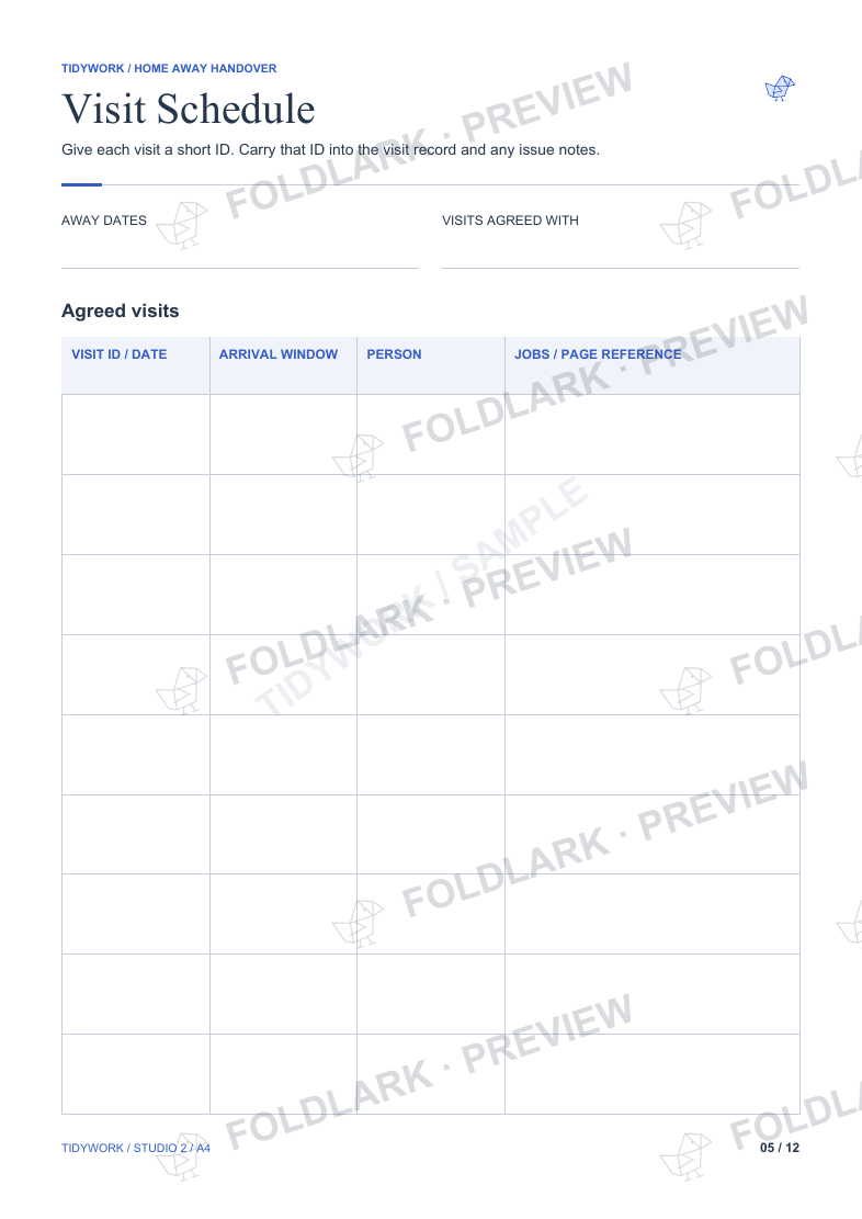 Visit Schedule / actual original PDF page