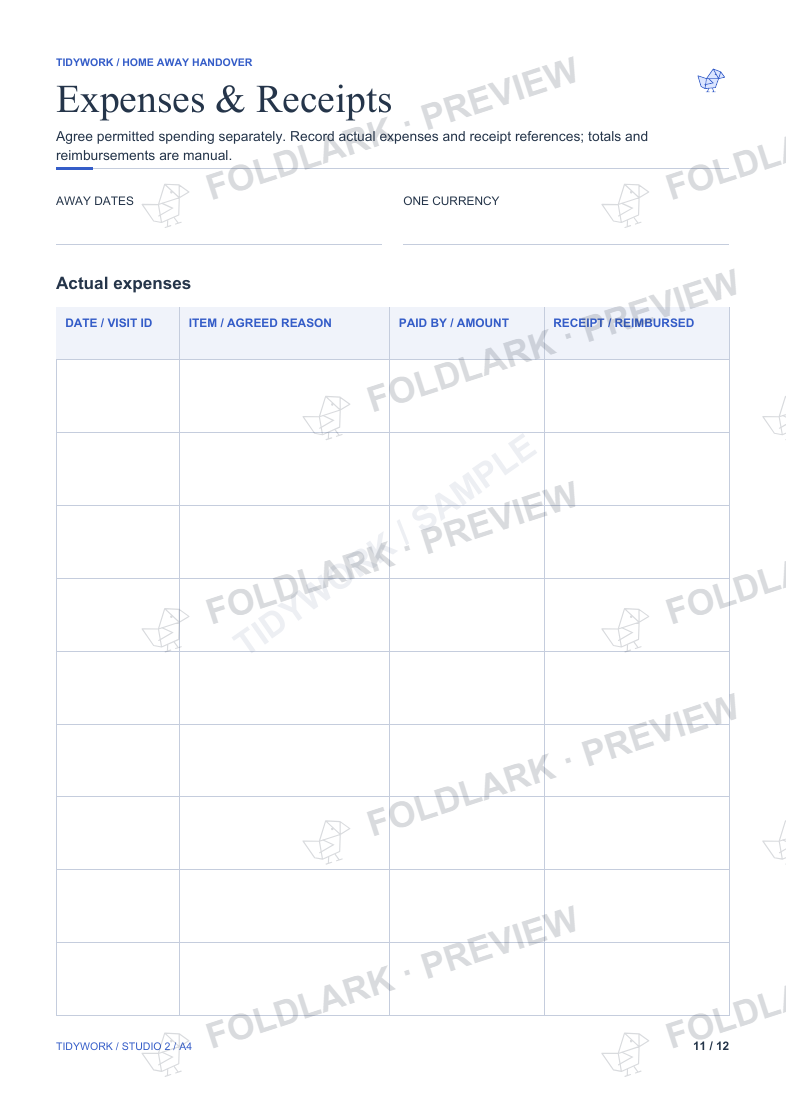 Expenses & Receipts: actual marked preview