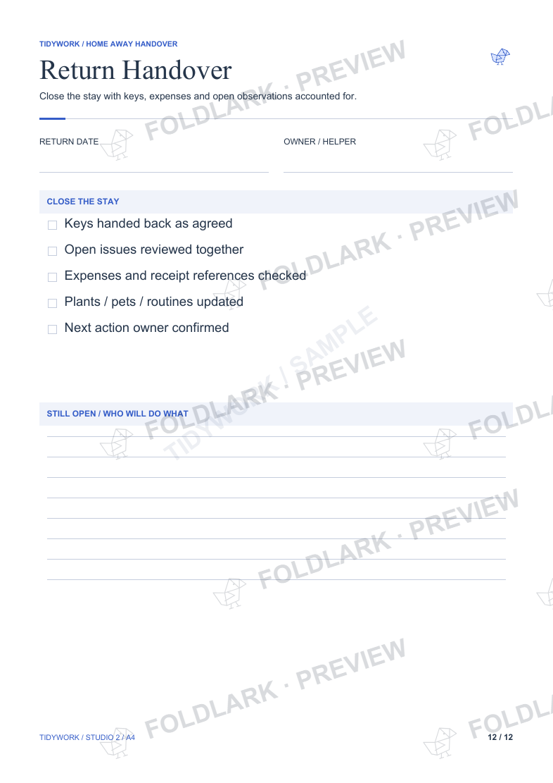 Return Handover: actual marked preview
