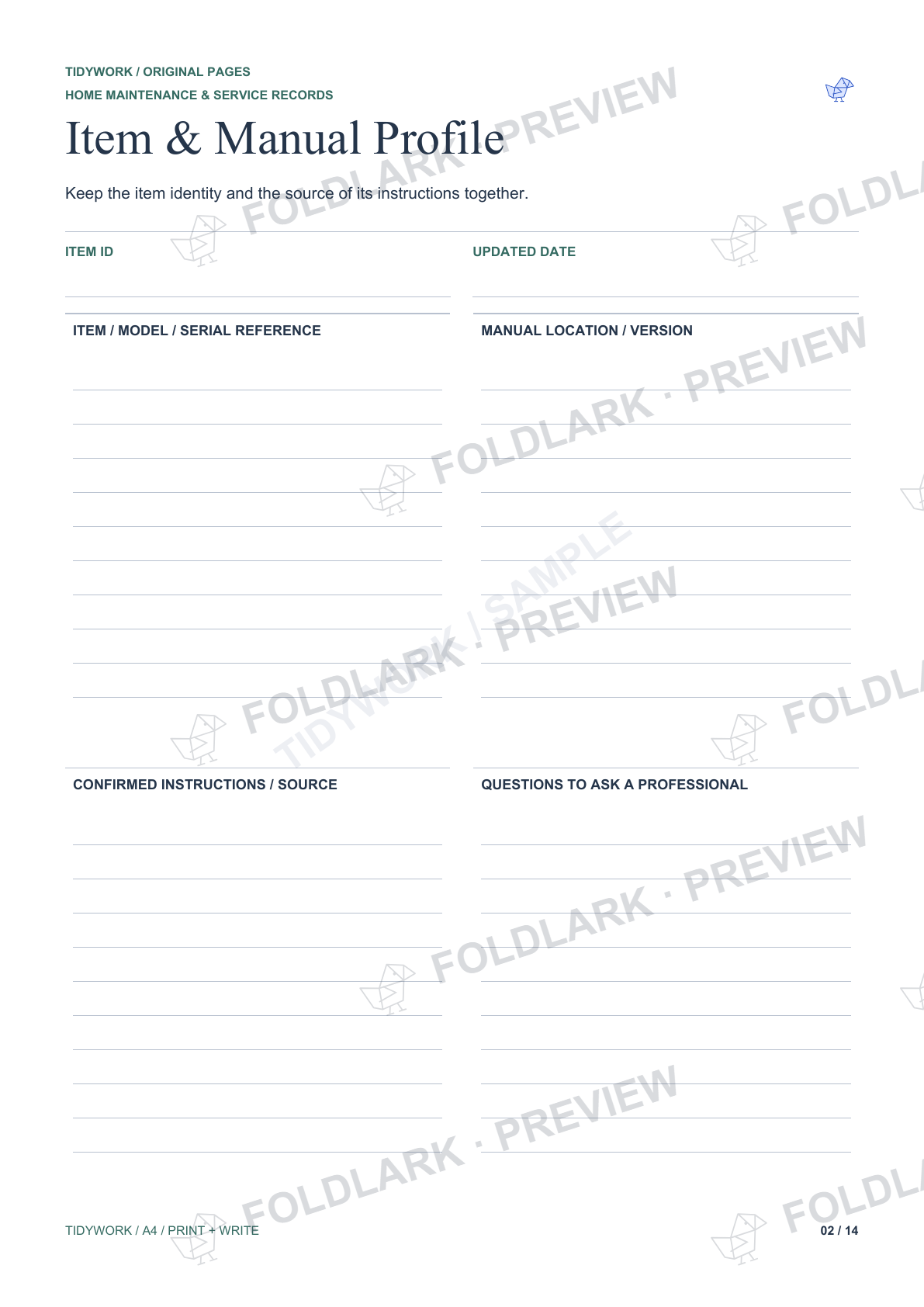 Item & Manual Profile: actual marked preview
