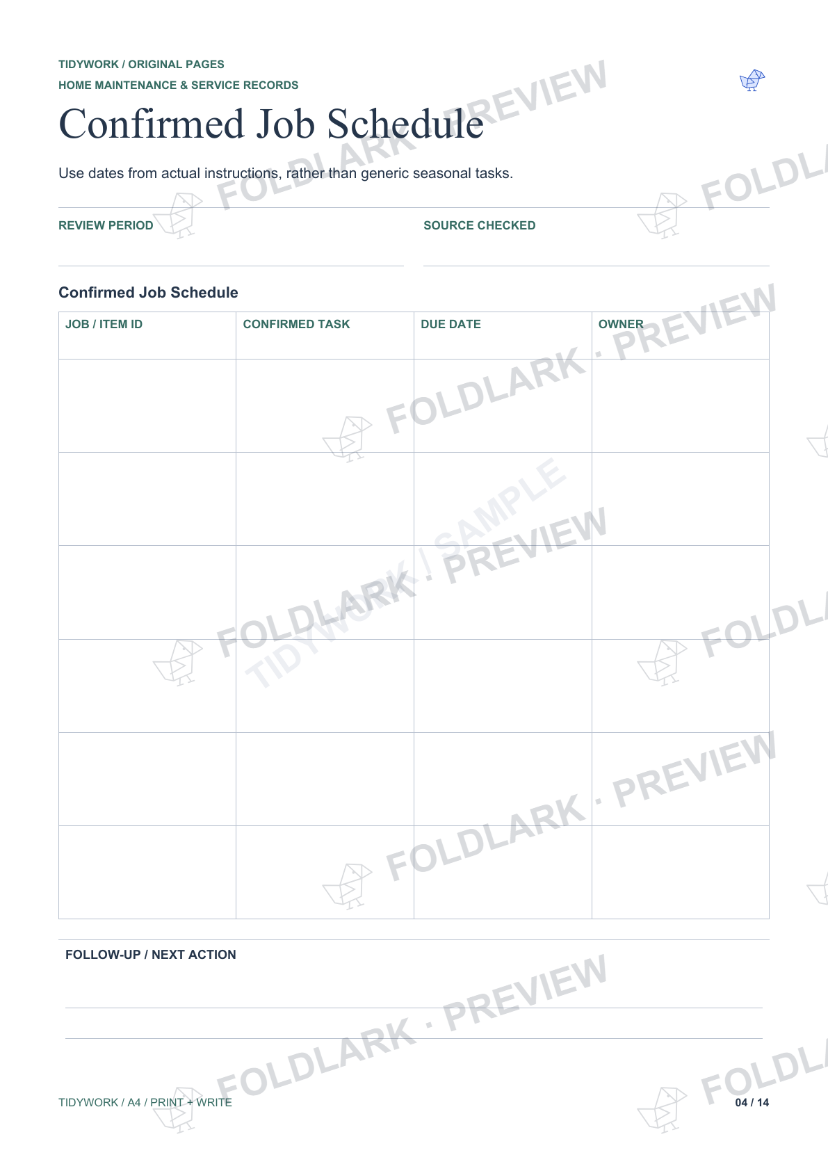 Confirmed Job Schedule: actual marked preview