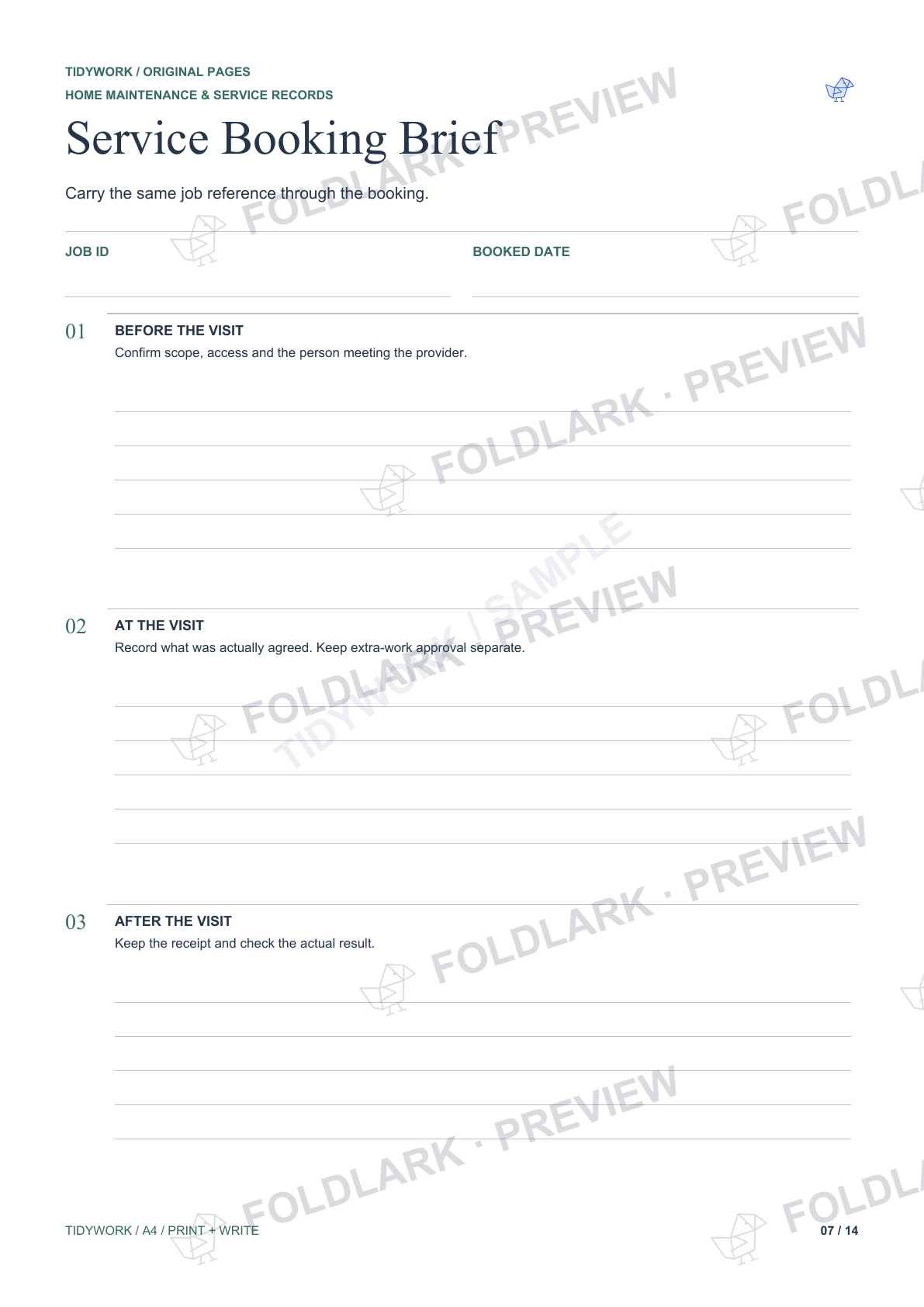 Service Booking Brief: actual marked preview