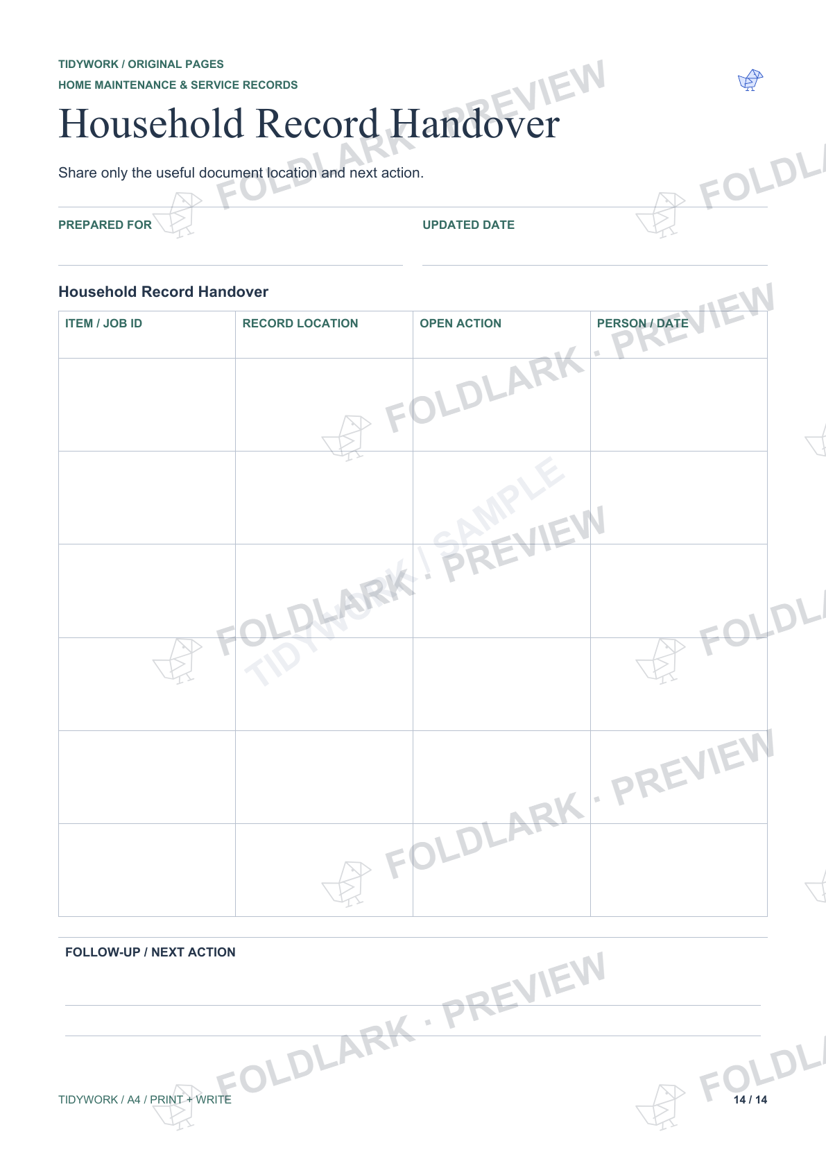 Household Record Handover: actual marked preview