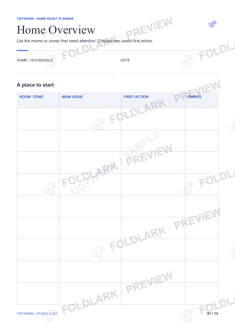 Home Reset Planner: actual marked preview