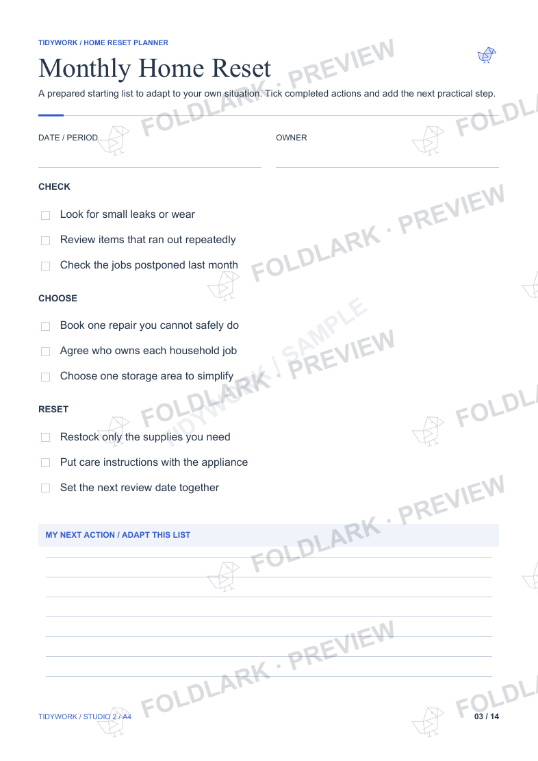 Monthly Home Reset: actual marked preview