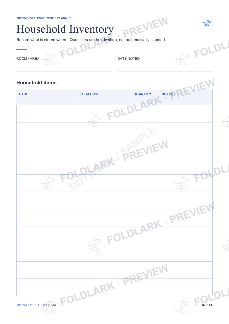 Household Inventory: actual marked preview