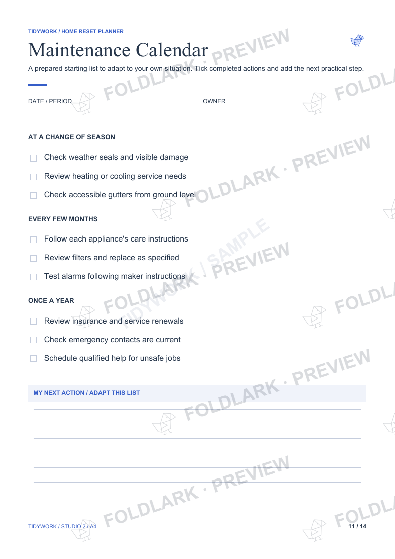 Maintenance Calendar: actual marked preview