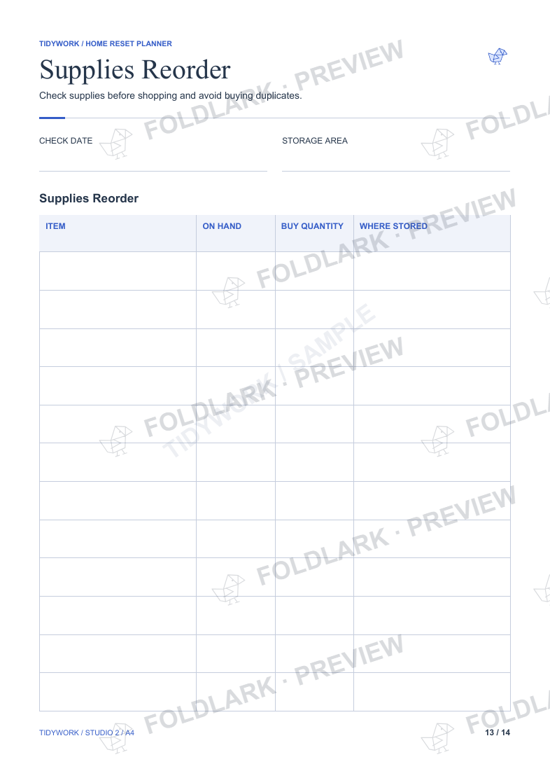 Supplies Reorder: actual marked preview