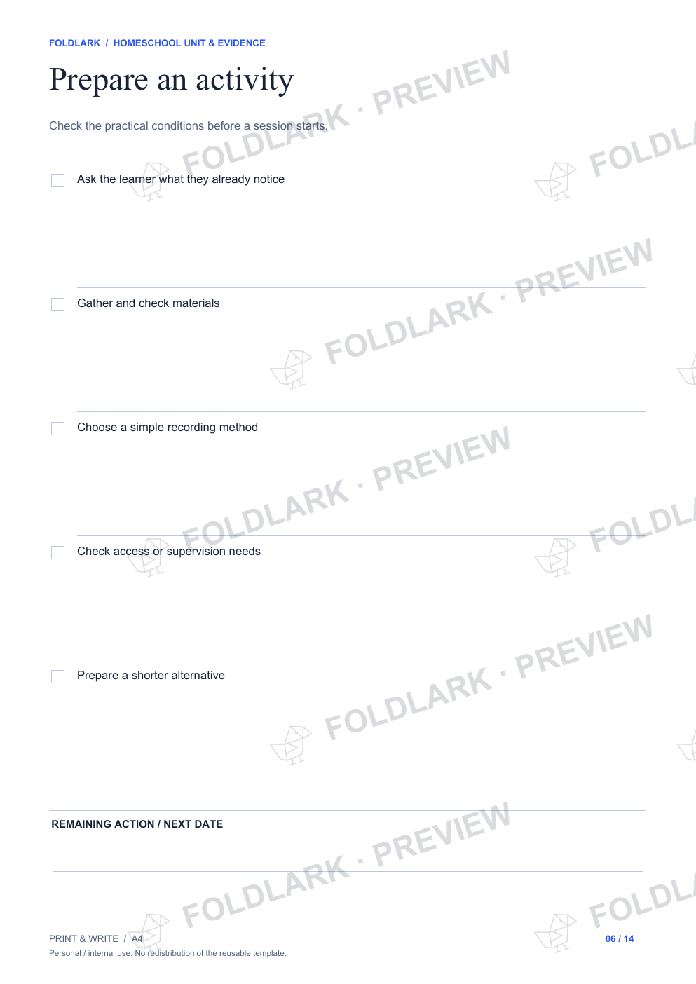 Prepare an activity: actual marked preview