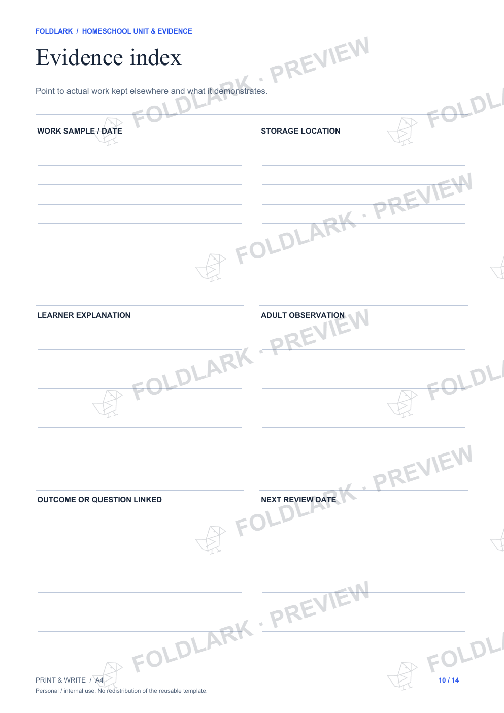 Evidence index: actual marked preview