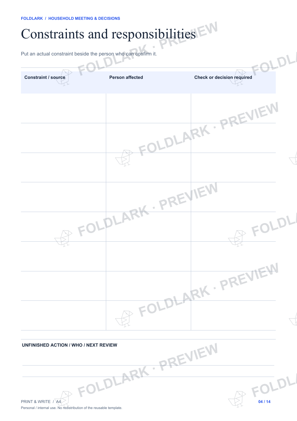 Constraints and responsibilities: actual marked preview