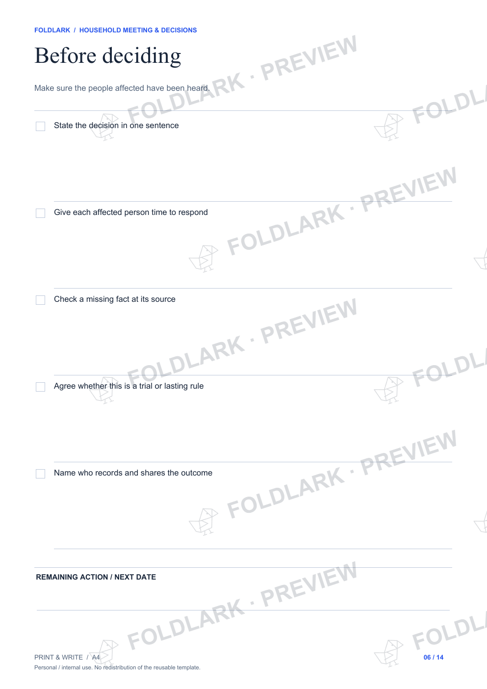Before deciding: actual marked preview