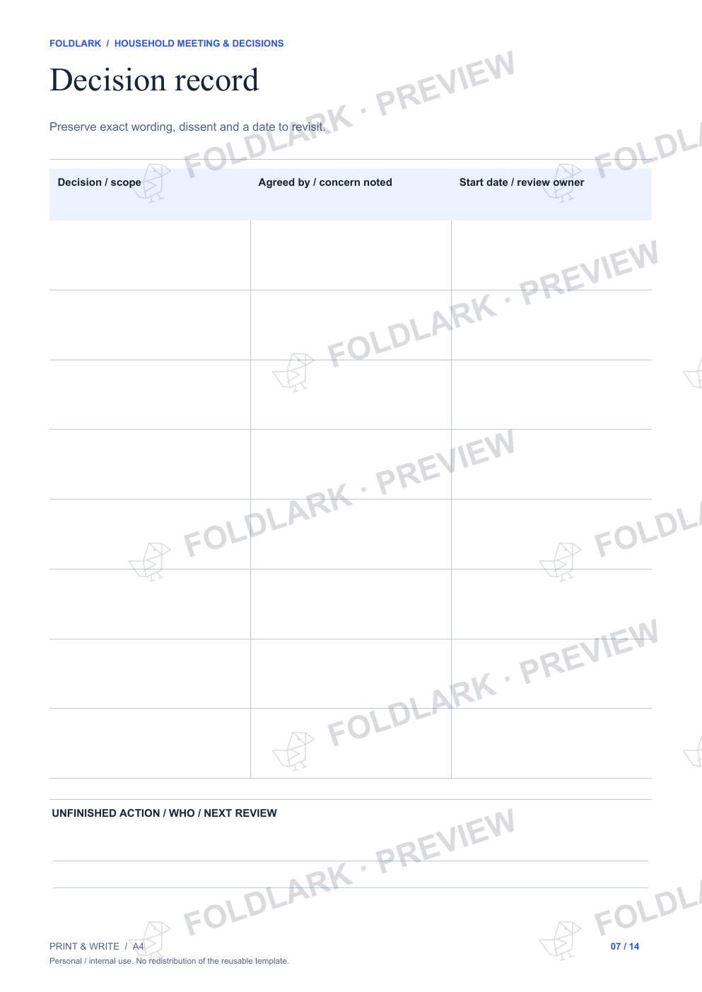 Decision record: actual marked preview
