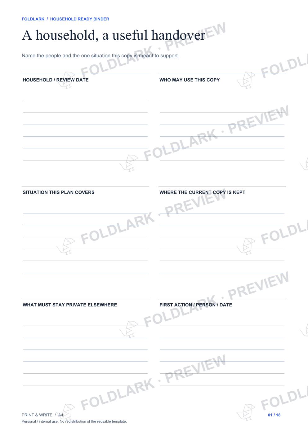 A household, a useful handover: actual marked preview