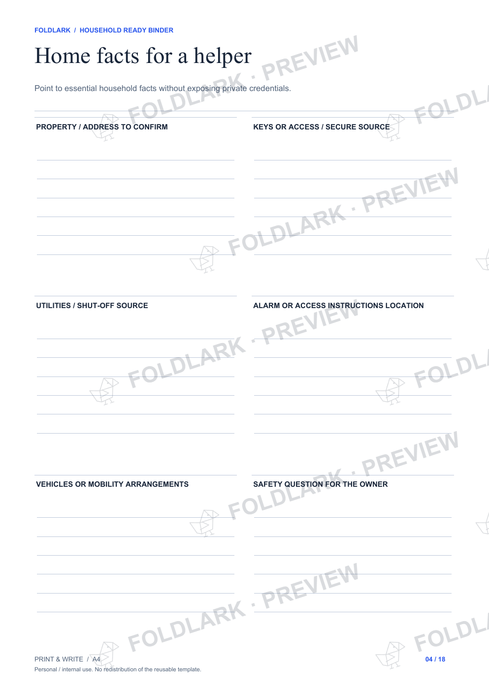 Home facts for a helper: actual marked preview