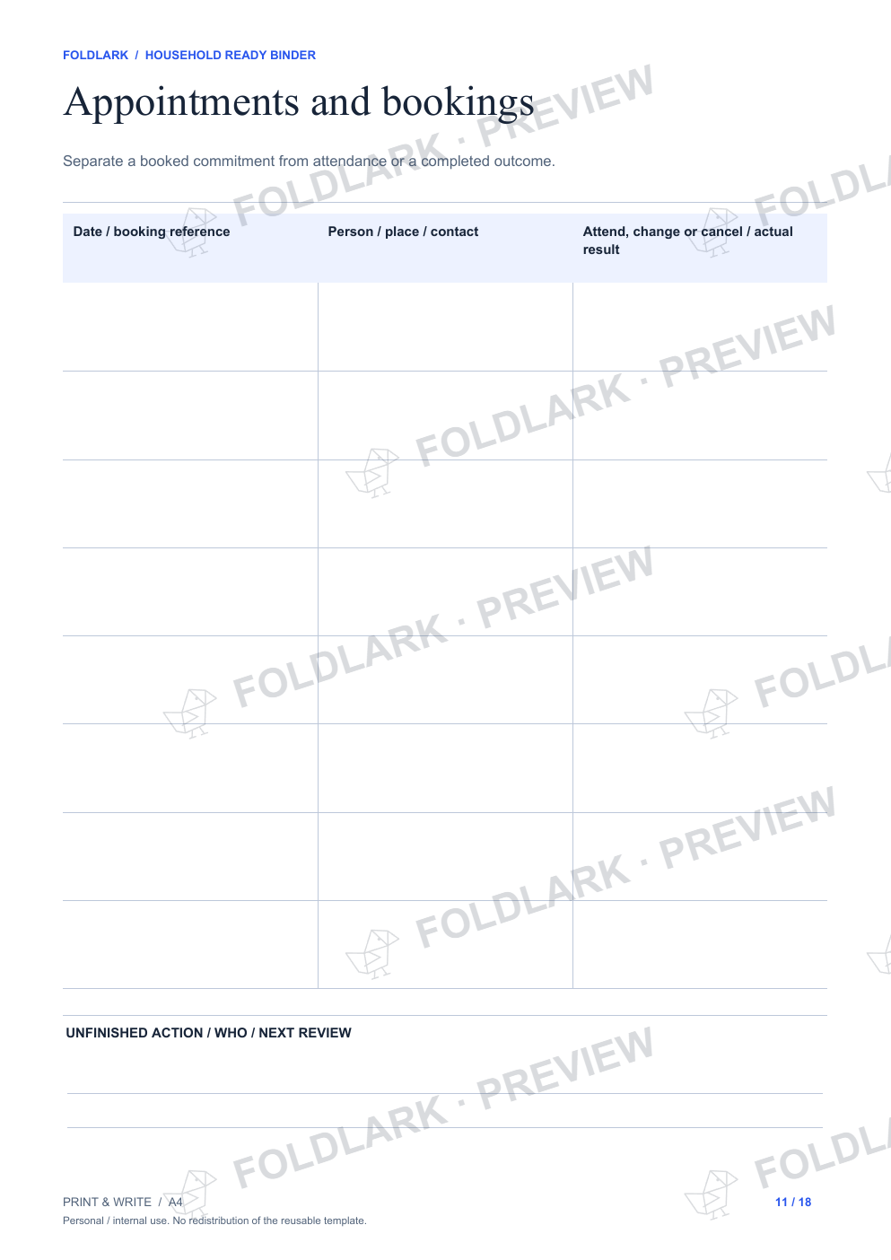Appointments and bookings: actual marked preview